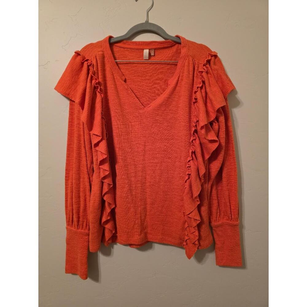 🍊 Pilcro Ruffle Knit V-Neck Top – Small